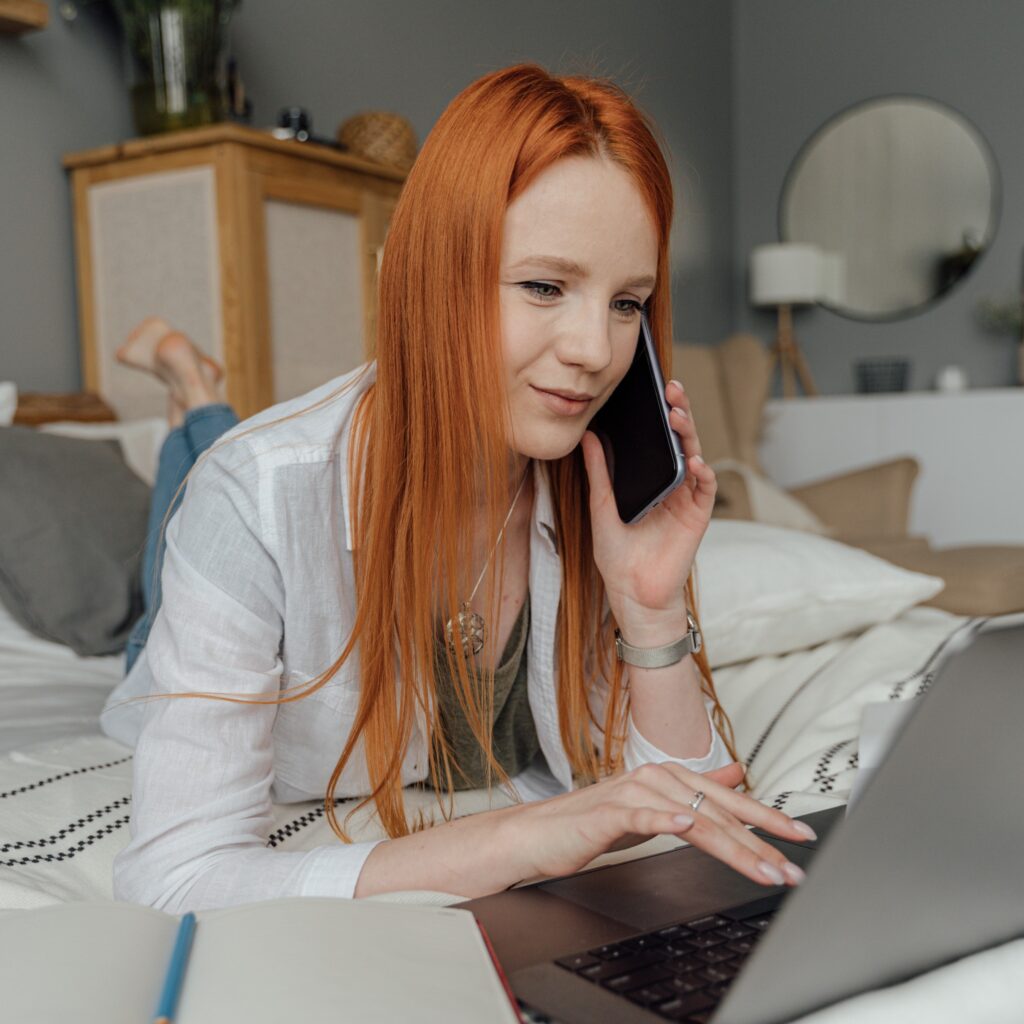 woman calling customer support for internet