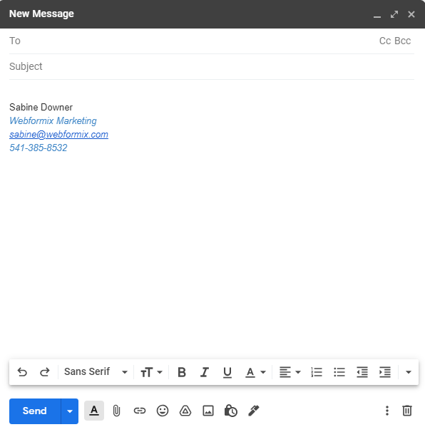 blank email to show anatomy of email message