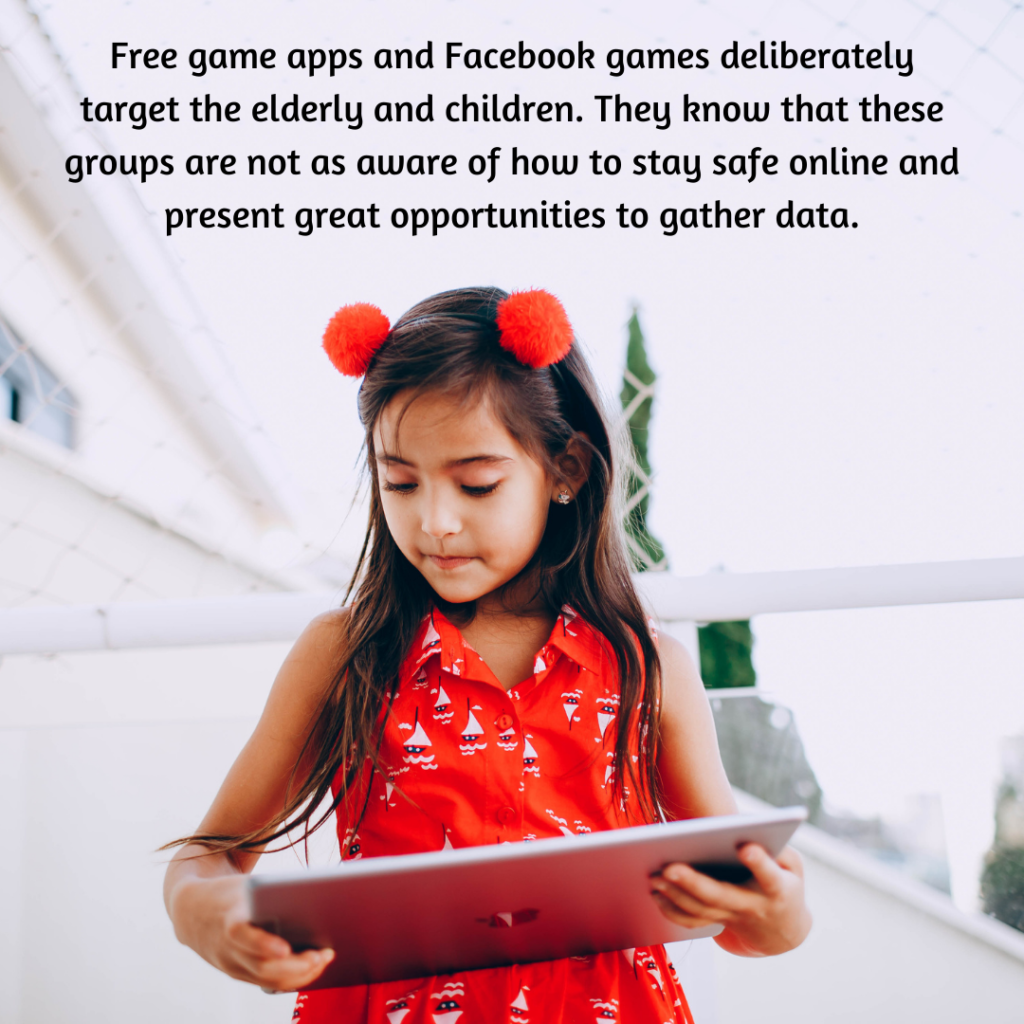 girl child playing facbook game unaware of data mining