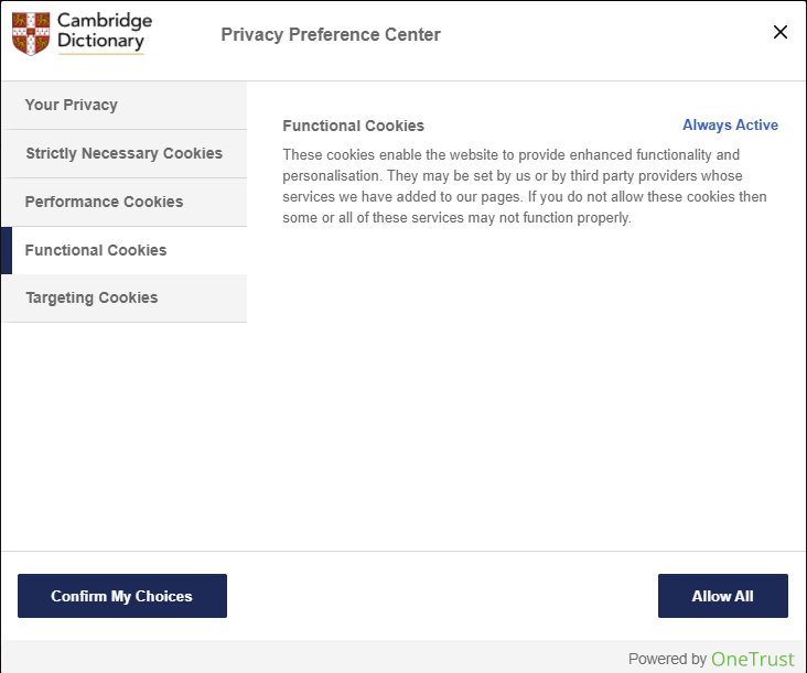 website cookies options for functional cookies