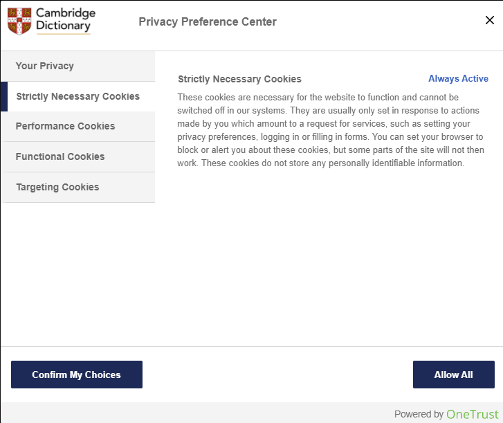 website cookie options for necessary cookies