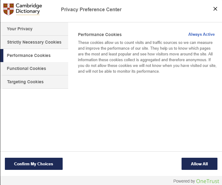 website cookie options for performance cookies