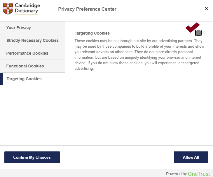 website cookies options for targeting cookies